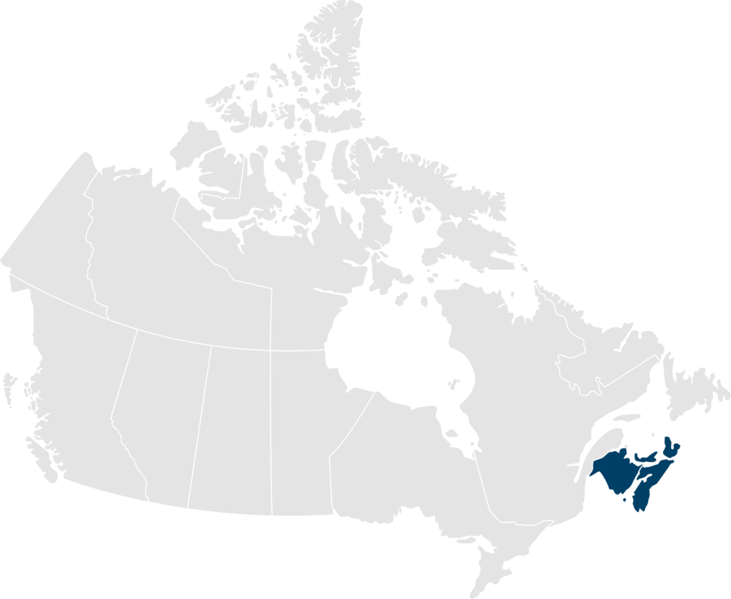 Map of the Canadian Maritimes highlighted in blue