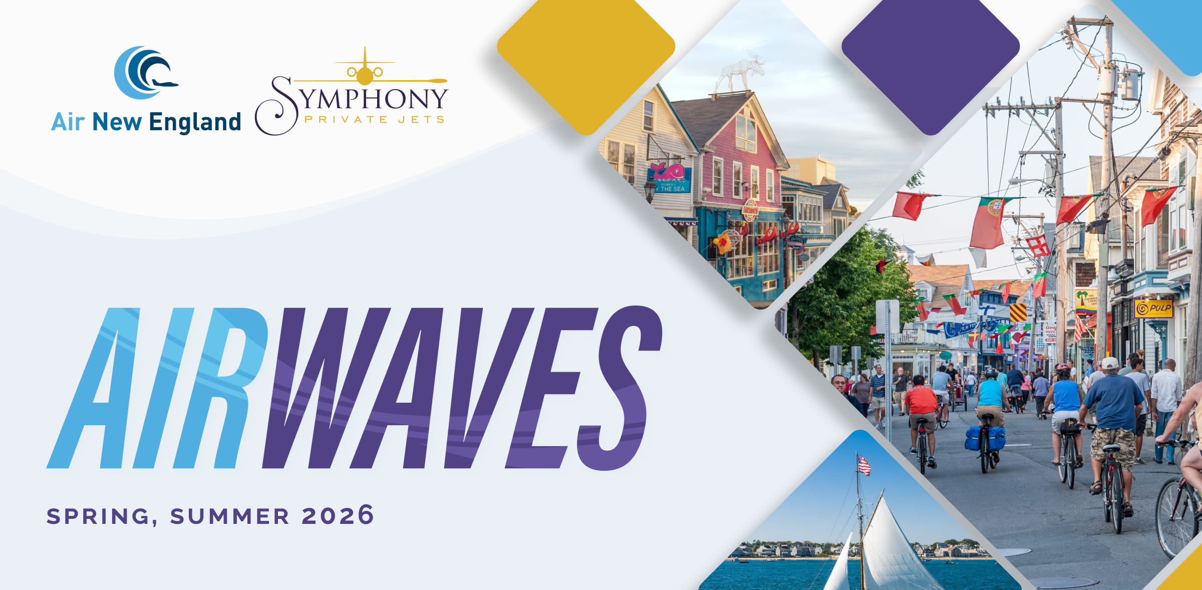 Airwaves newsletter header by Air New England and Symphony Private Jets