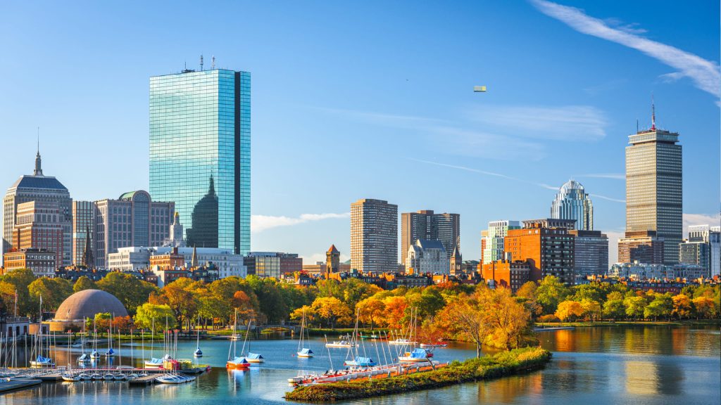 Boston, Massachusetts, USA skyline on the Charles River in the morning